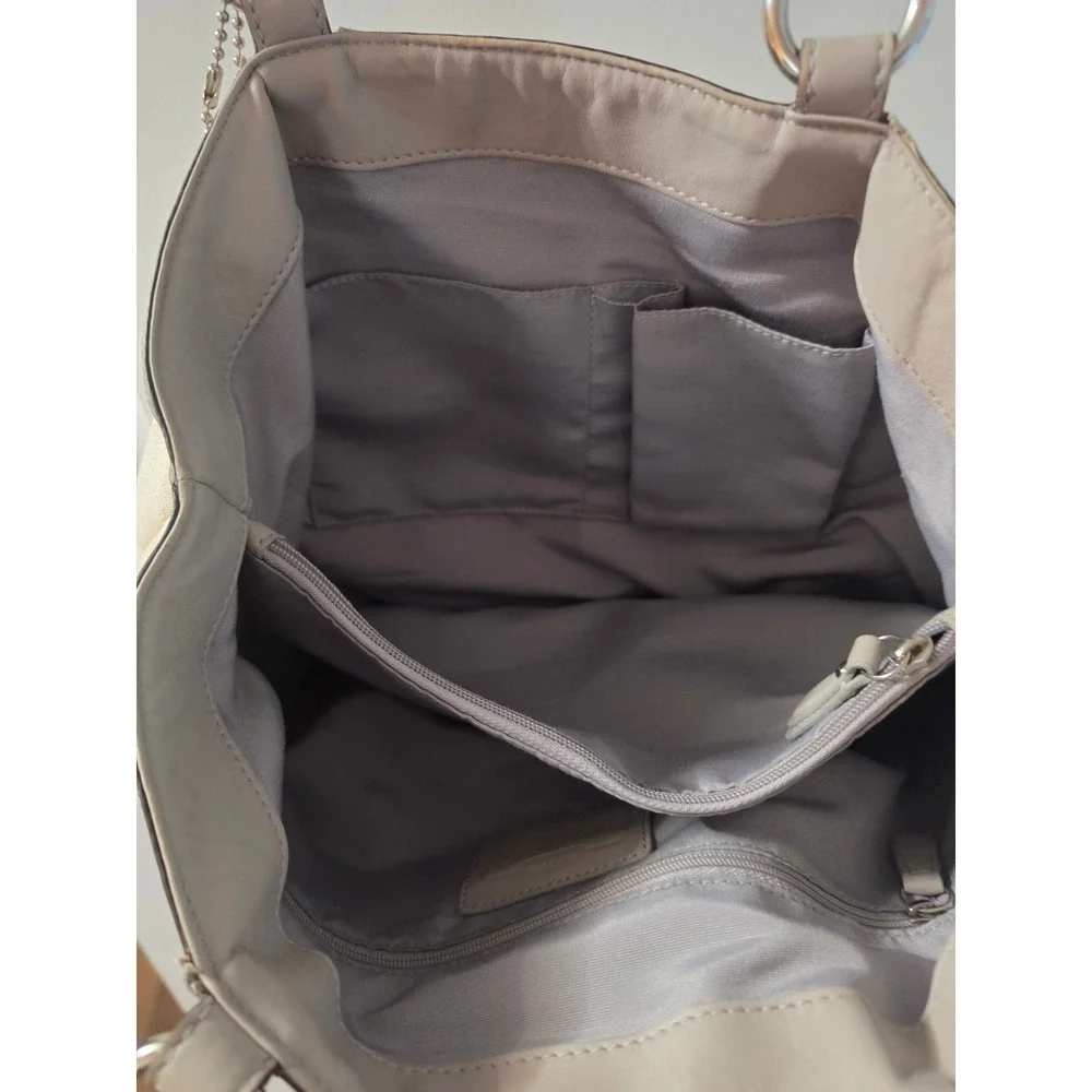 Coach Soho Signature Canvas Satchel Bag Grey Leather Trim Cream Peach Monogram